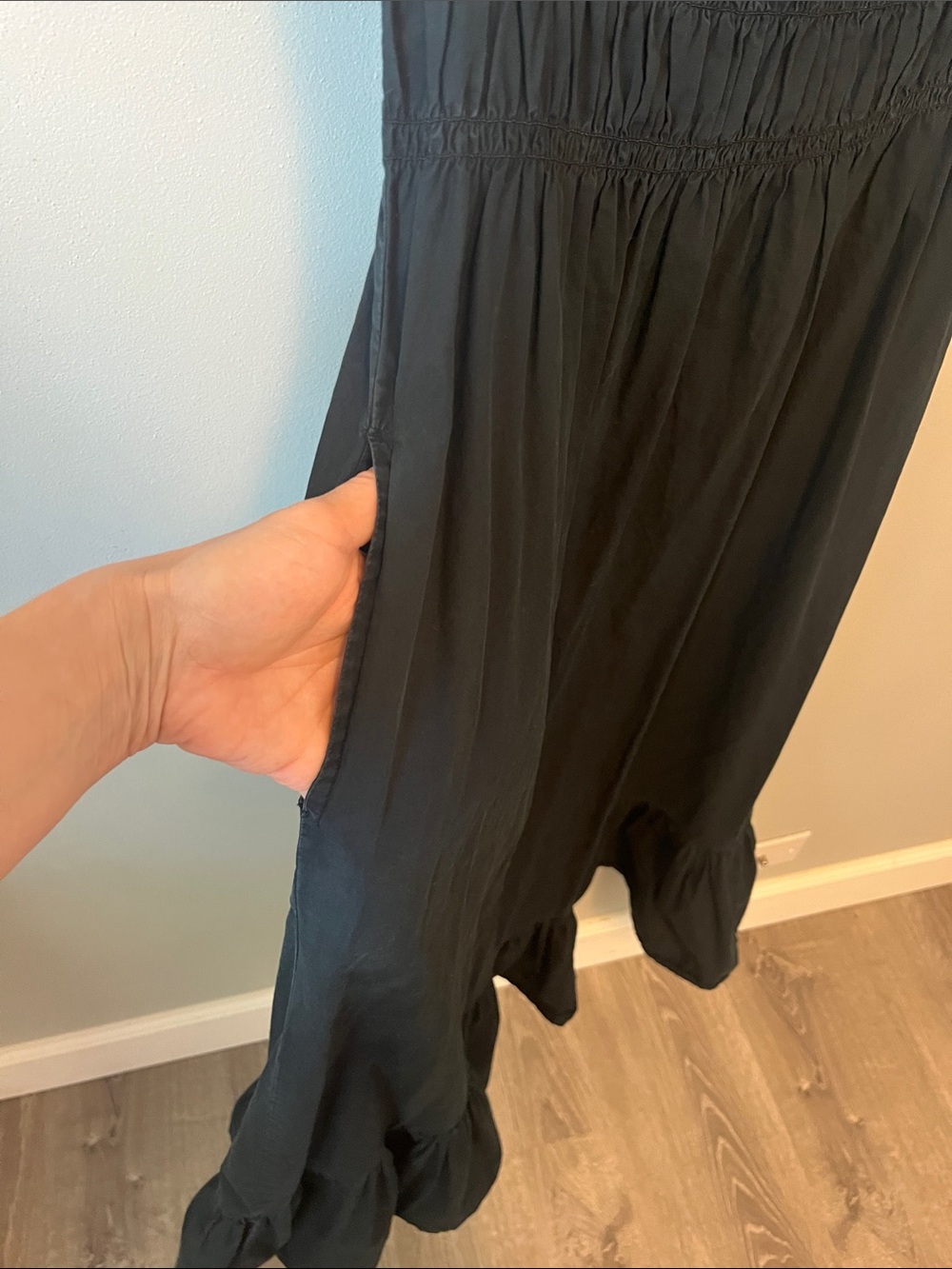 A New Day Sleeveless Black Cotton Midi Summer Dress with Smocked Waist - Picture 5 of 6